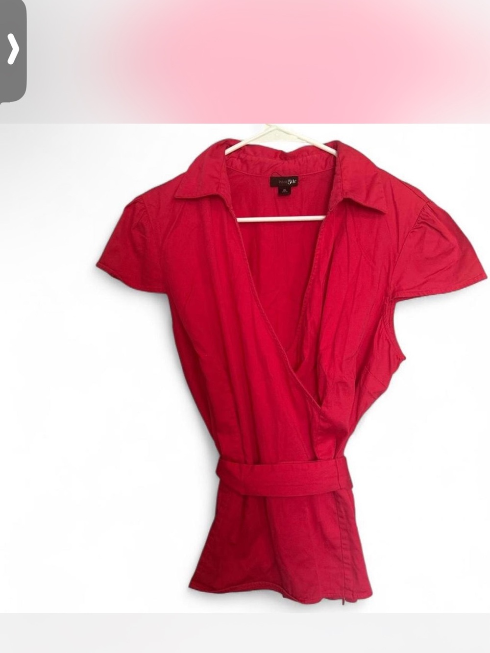 East 5th Red Wrap Blouse with Self-Tie Belt